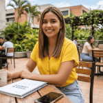 Estudiante en terreza de campus 1